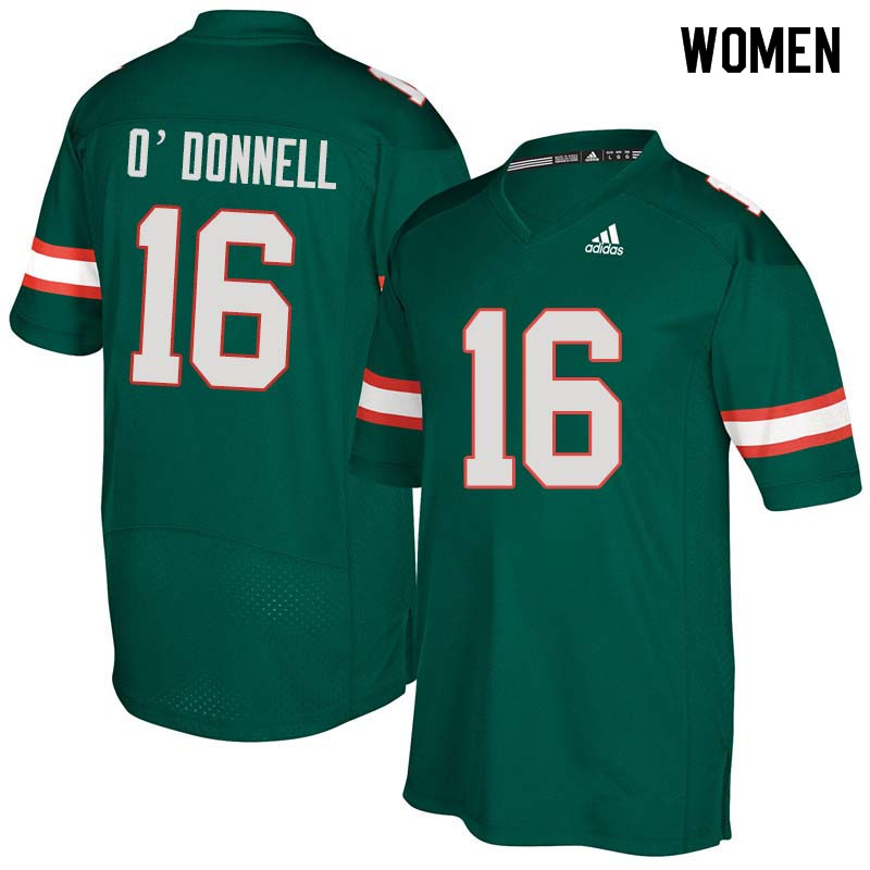 Women Miami Hurricanes #16 Pat O'Donnell College Football Jerseys Sale-Green